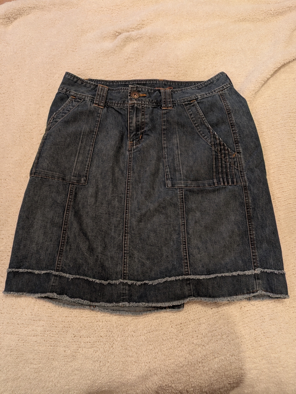 Dark Wash Denim Mini Skirt with Front Patch Pockets